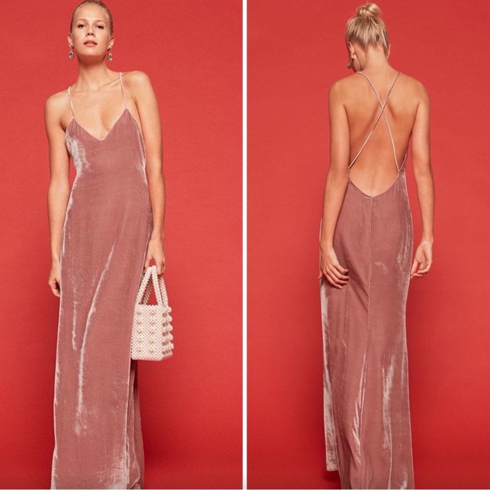 Reformation Pink Velvet Maxi Dress